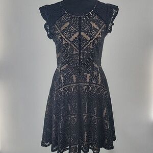 City Triangles Black and Tan Lace Mini Dress